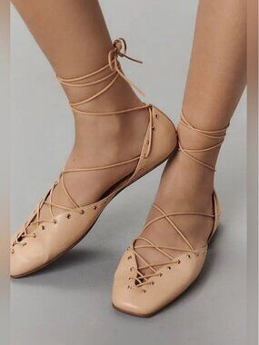 Free People Jeffrey Campbell ballet flat corset lace-up pink beige shoes size 8